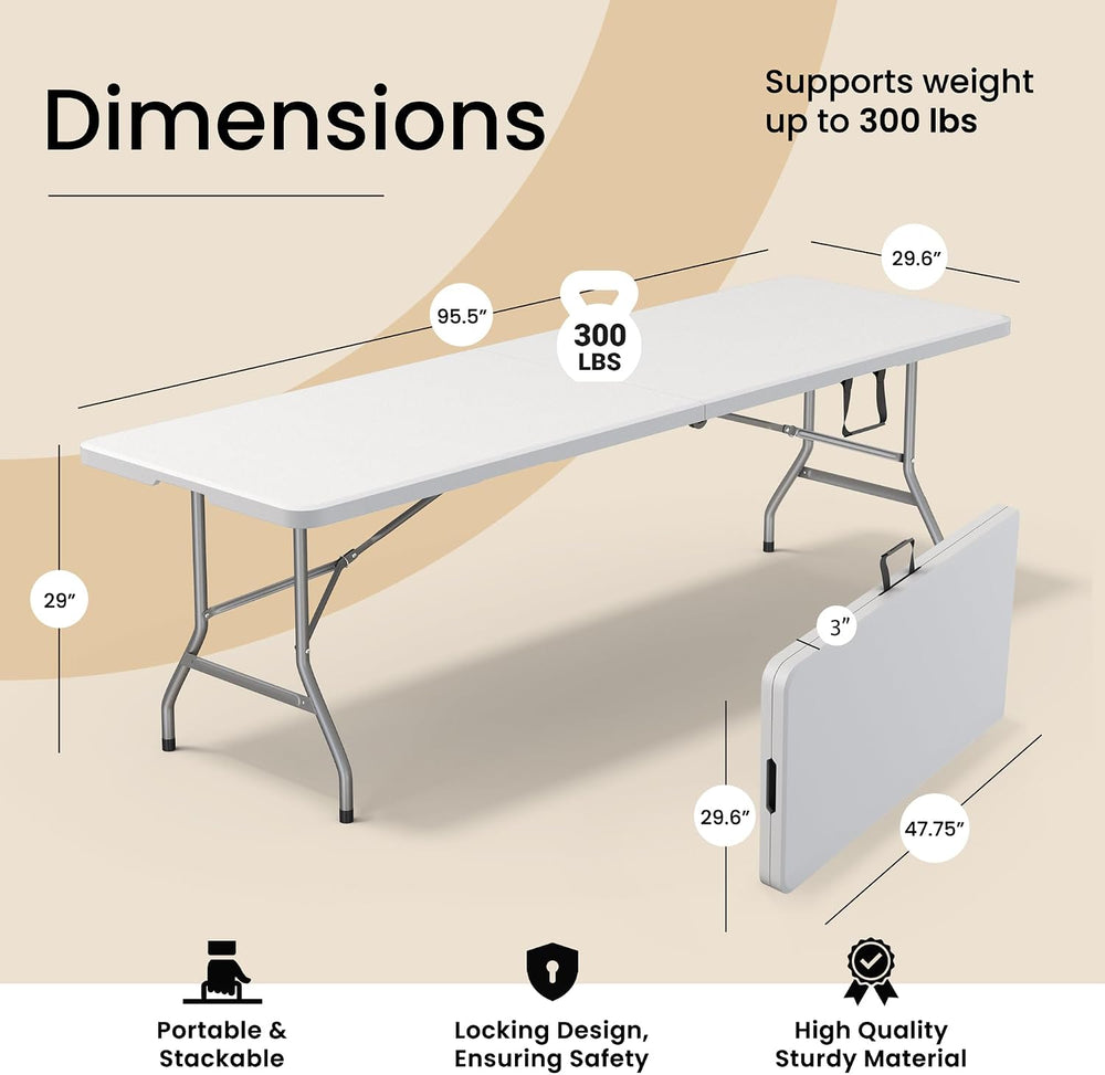 Our Modern Space 8 Feet Foldable Table with Built in Handle & Steel Legs ...