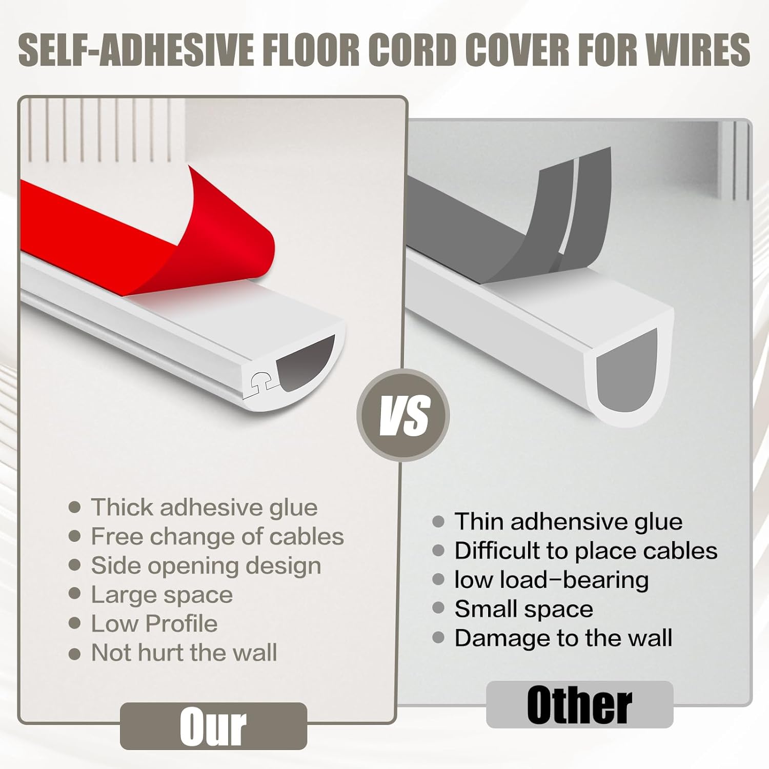 Silicone Wall Wire Hider, Side Open Wire Covers for Cords on Wall, 10FT Self-Adhesive Flexible Cord Hider for Mounted TV, Home Office, Cavity 0.63" W x 0.31" H