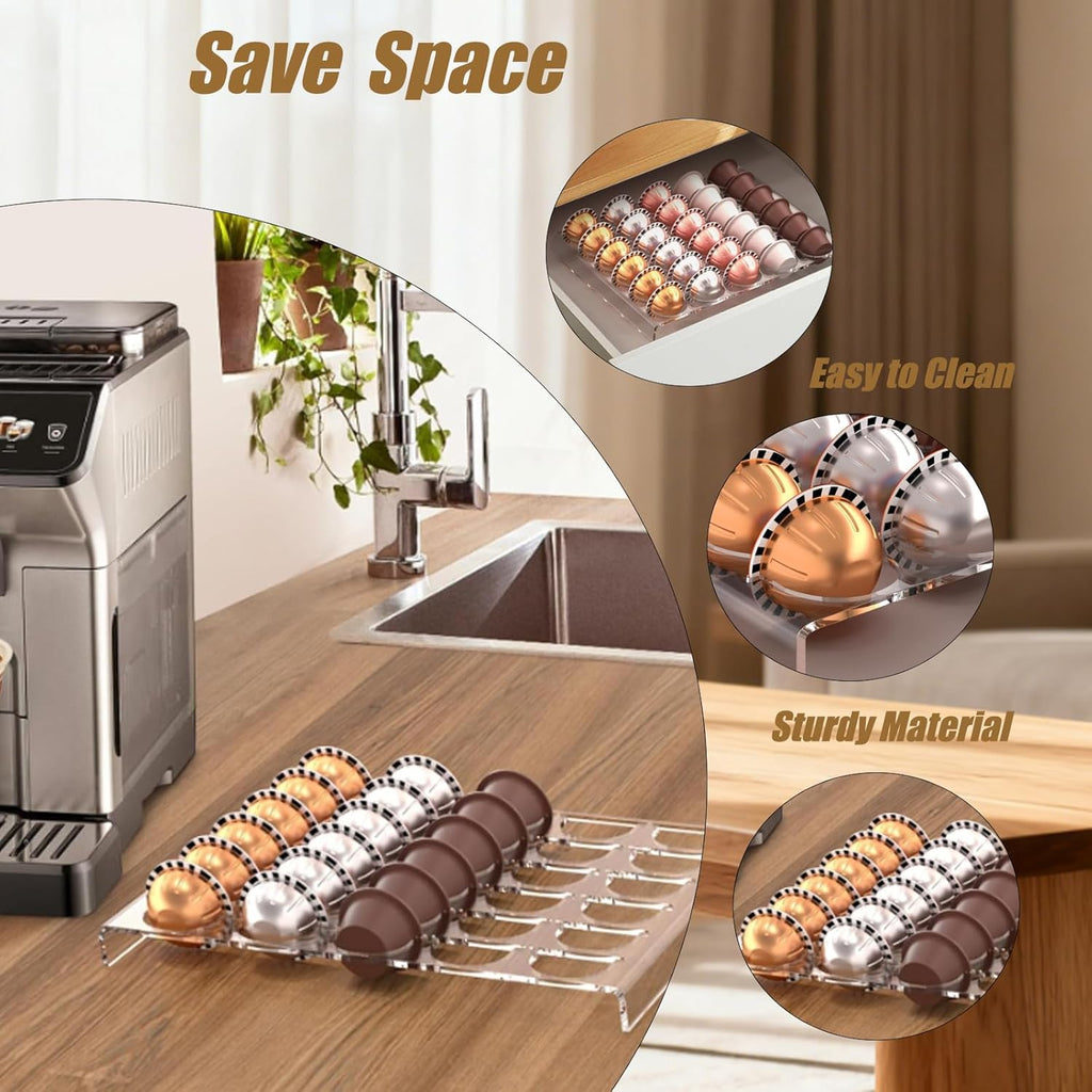 Coffee Pod Drawer Organizer, 30-Capsule Storage Tray，Keep Your Kitchen Drawer Neat with This Universal Coffee Pod Holder ， Perfect for Storing All Your Capsules.