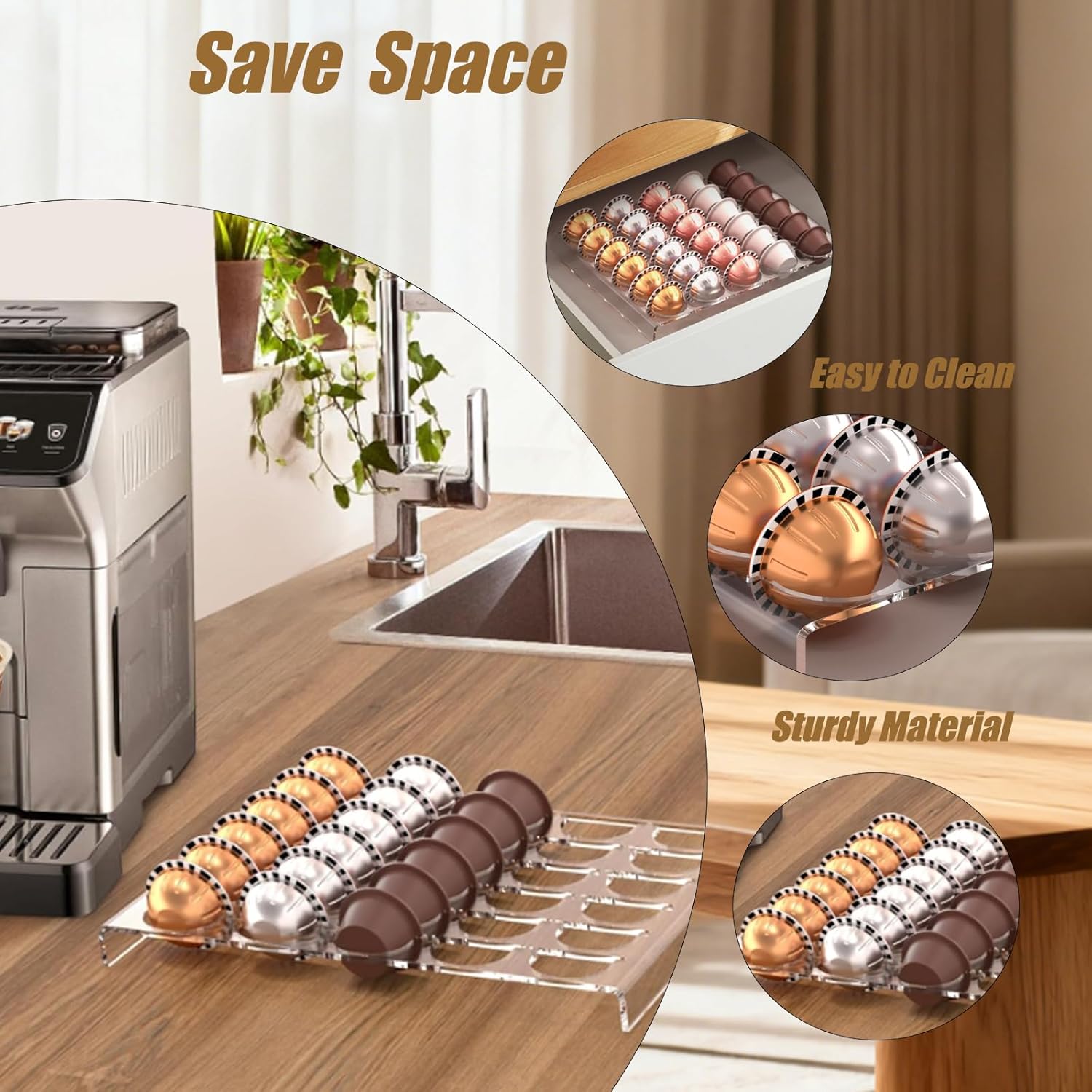 Coffee Pod Drawer Organizer, 30-Capsule Storage Tray，Keep Your Kitchen Drawer Neat with This Universal Coffee Pod Holder ， Perfect for Storing All Your Capsules.