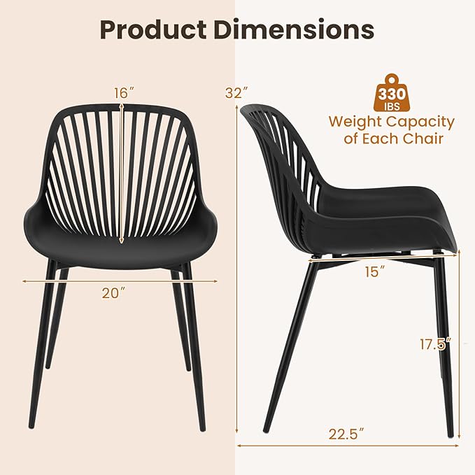 Giantex Black Dining Chairs Set of 4, Modern Kitchen Chairs w/Metal Legs, Cutout Backrest, Curved Seat, Armless Accent Chairs, Indoor Side Chairs for Living Dining Room Home, Load 330 LBS