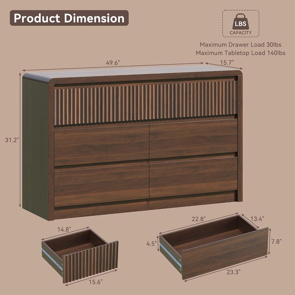 Fluted 7 Drawer Dresser for Bedroom, 50” Wide Dresser & Chest of Drawers ...