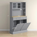 39.4" D*13.8" W*67.7" H Freestanding Kitchen Pantry with 2 Drawers, 2 Shelves, Top French Door & Lower Double Door, Rectangular Storage Cabinet, for Living Room, Dining Room, Gray