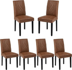 VECELO Upholstered Dining Chairs Set of 6, Modern PU Leather and Solid Wood Legs & High Back for Kitchen/Living Room- Brown