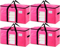 TAILI 4 Pack Pink Extra Large Moving Bags, Heavy Duty Totes with Visible Window, Wrap Around Handles, Great for Storage, Space-Saving