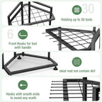 Garden Tool Organizer for Corner,Metal Yard Tool Organizer for Long-Handled Tools/Rakes/Brooms,Side Garden Pocket,Heavy Duty Steel Yard Tool Storage Rack for Garage,Shed, Outdoor