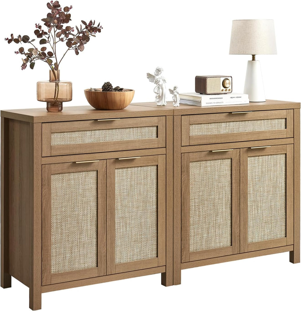 HOKYHOKY 60" Rattan Sideboard Buffet Cabinet, Boho Storage Cabinet, 2PCS