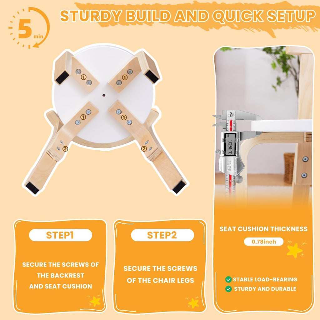 Swegrow Wooden Kids Chair, Toddler Chair for Table, Kids Stackable Chairs, Kid Wooden Furniture for Family/Playroom/Classroom（Set of 4-White）