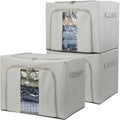 36L Clothes Storage Bins with Metal Frame, 3 Pcs Stackable Clothing Storage Boxes Containers with Lids, Foldable Oxford Fabric Clothes Organizer Bags Closet Organizers Organizing Bin for Sheet