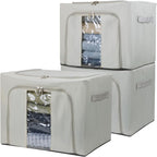 36L Clothes Storage Bins with Metal Frame, 3 Pcs Stackable Clothing Storage Boxes Containers with Lids, Foldable Oxford Fabric Clothes Organizer Bags Closet Organizers Organizing Bin for Sheet
