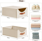 Closet Organizers and Storage - Large Stackable Storage Bins with Drawer, Fabric Bins for Organization, Collapsible Drawer Organizer Clothes for Bedroom, Living Room, 4 Pack, Beige