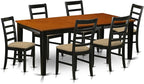 East West Furniture QUPF7-BCH-C 7 Piece Dining Table Set Consist of a Rectangle Dining Room Table with Butterfly Leaf and 6 Linen Fabric Upholstered Chairs, 40x78 Inch, Black & Cherry
