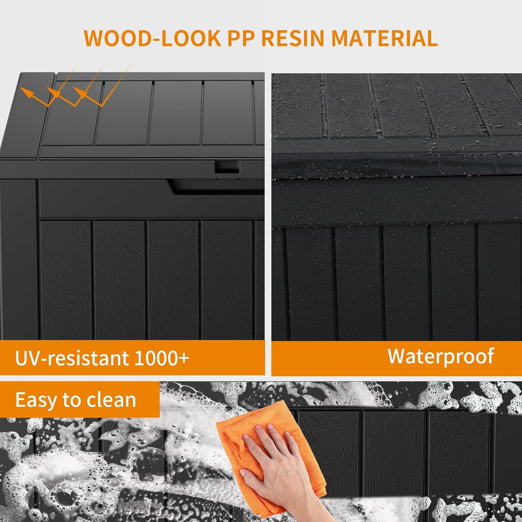 31 Gallon Resin Deck Box, Lockable Patio Outdoor Storage Box for Furniture, Garden Tools and Tools Storage, Waterproof Outside Storage Boxes - Black