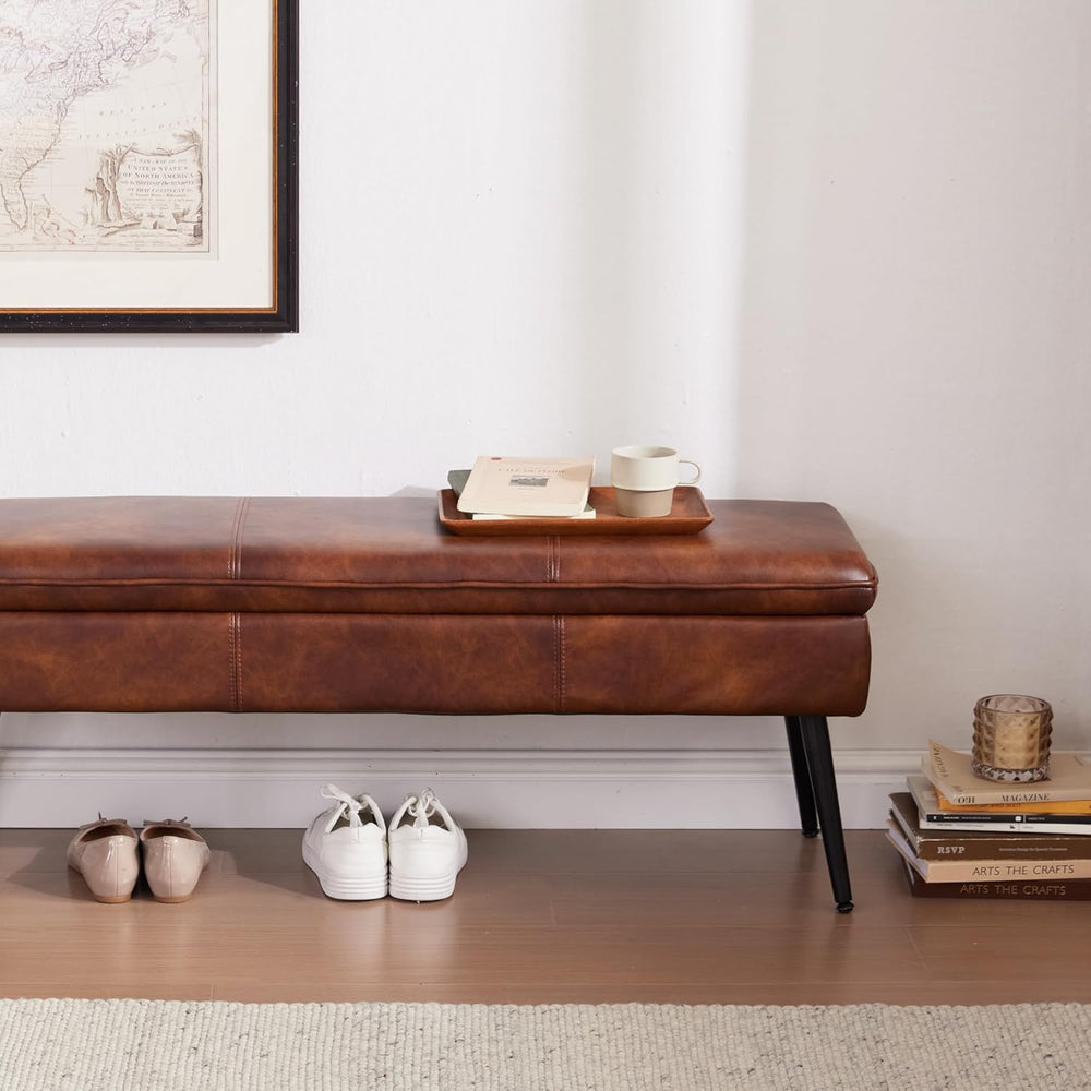 Ottoman with Storage Bench, Upholstered Large Entry Bench Brown | 43.3" ...