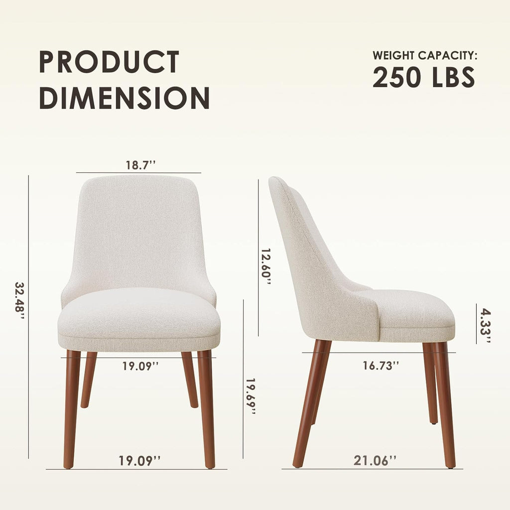 MALOL Dining Room Chair Set of 2, Upholstered Kitchen Chairs with Wood Legs, High-Back Padded Dining Chairs for Dining Room/Restaurant/Cafe, Beige