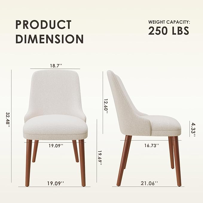 Dining Chairs Set of 2, Upholstered Dining Room Chair with Wood Legs, High-Back Padded Kitchen Chairs for Dining Room/Restaurant/Cafe, Beige