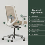 Branch Ergonomic Chair - A Versatile Desk Chair with Adjustable Lumbar Support, Breathable Mesh Backrest, and Smooth Wheels - Experience Optimal Comfort and Support - Sand - White