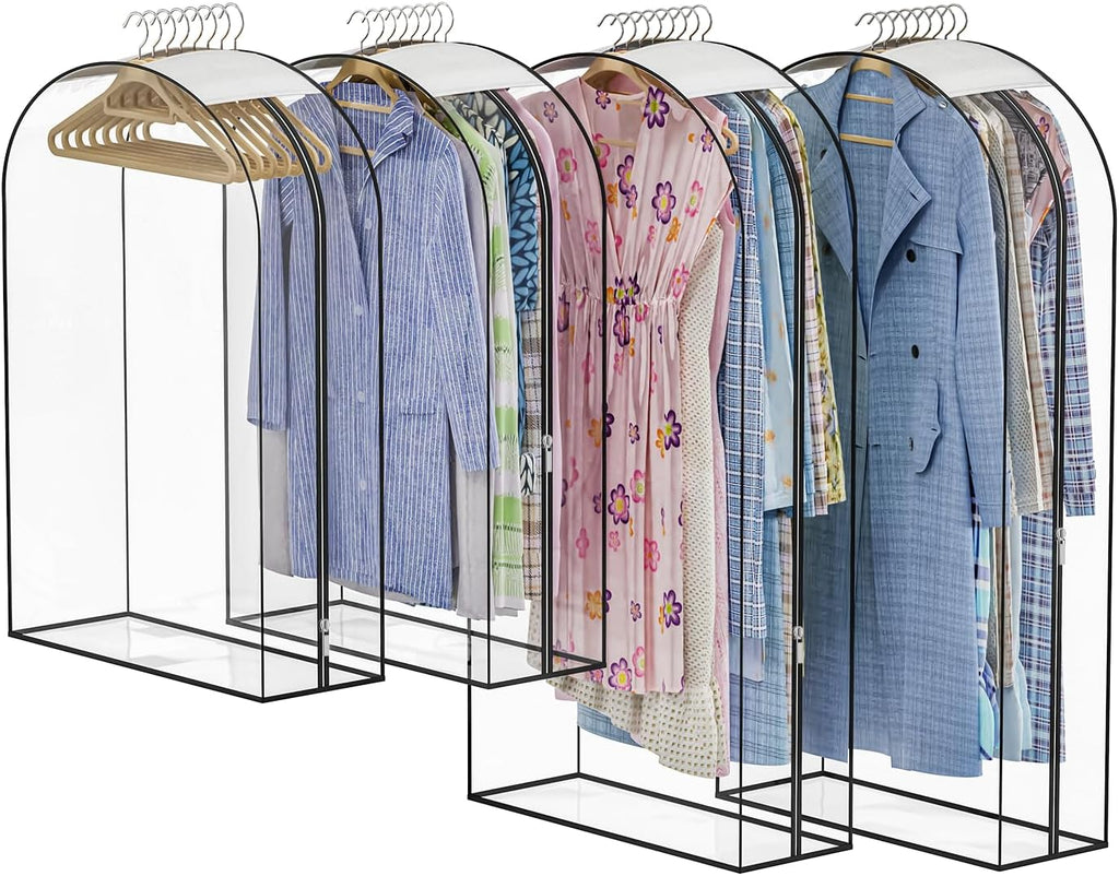 Clear Garment Bags for Hanging Clothes, 4-Pack, 2x40"+2x50" | Upgraded thickened clear garment bags with 10" gusset for closet storage of shirts, coats, dresses