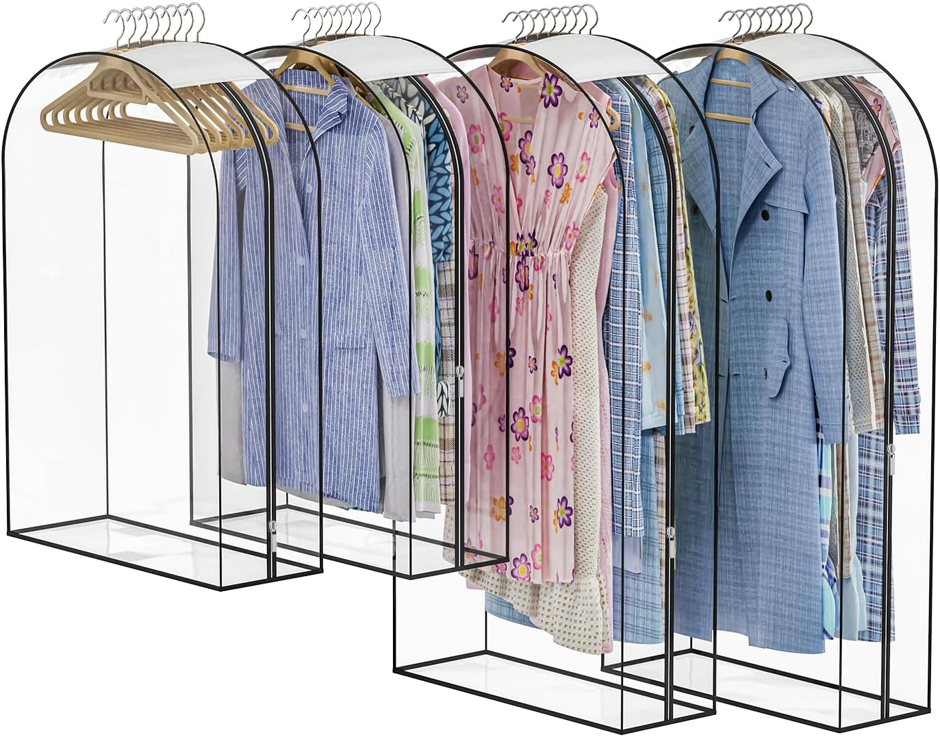Clear Garment Bags for Hanging Clothes, 4-Pack, 2x40"+2x50" | Upgraded thickened clear garment bags with 10" gusset for closet storage of shirts, coats, dresses
