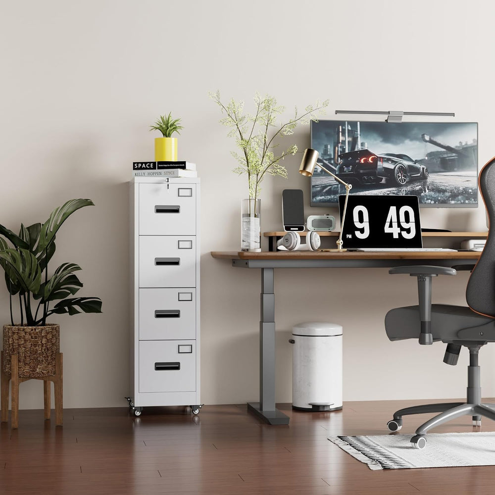 Garvee 4-Drawer White Metal File Cabinet with Individual Locks, Heavy-Duty St...