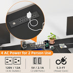 T-Shaped 2 Person Desk with Power Outlet, Long Two Person Gaming Table with LED & Fabric Drawers, 81.2'' Computer Desks with File Cabinet, Double Workstation for Home Office, Black