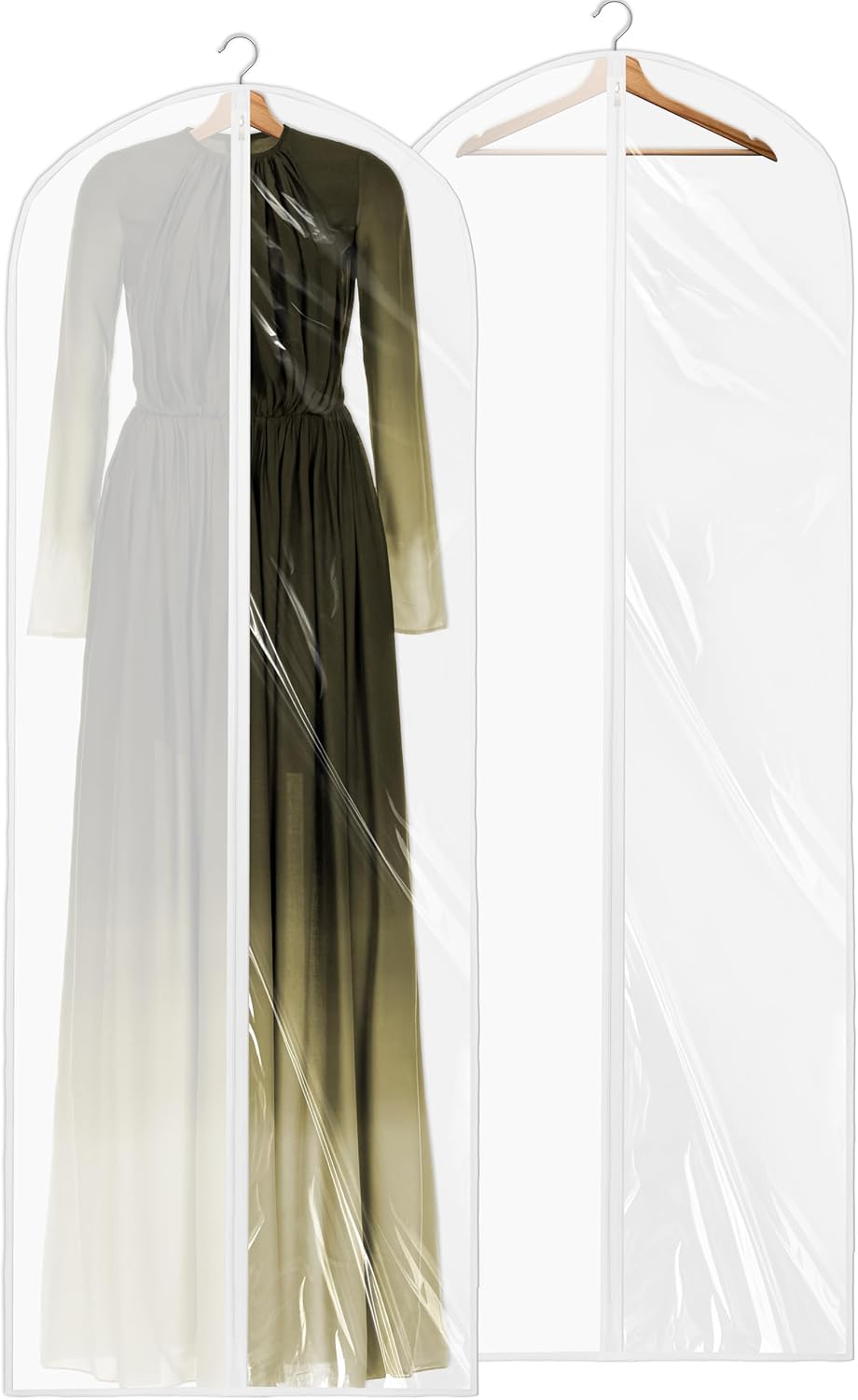 Simple Houseware 65-Inch Clear Garment Bags with Zipper for Gowns, 2 Pack | for Suits, Dresses, Costumes, Uniforms