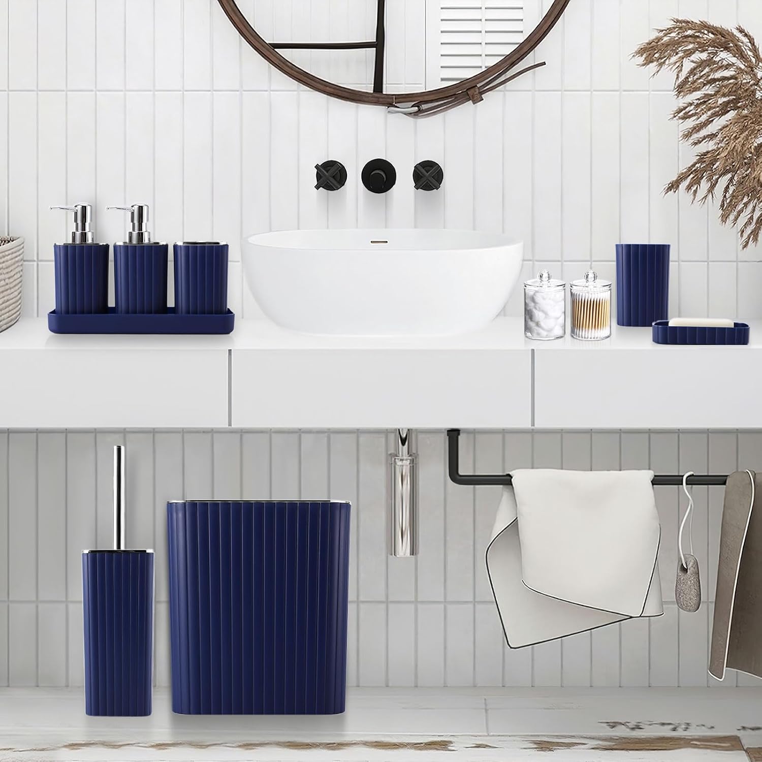 26PC Bathroom Accessories Set - Gorgeous Blue Bathroom Set, Bathroom Accessory Set, Blue Shower Curtain Set with Bathtub Mats for Shower Tub