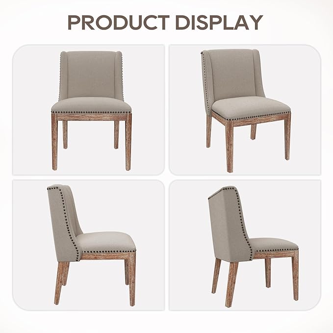 Dining Chair Set of 6, Fabric Upholstered Kitchen Side Chairs with Wooden Legs for Kitchen & Restaurant Use, Beige