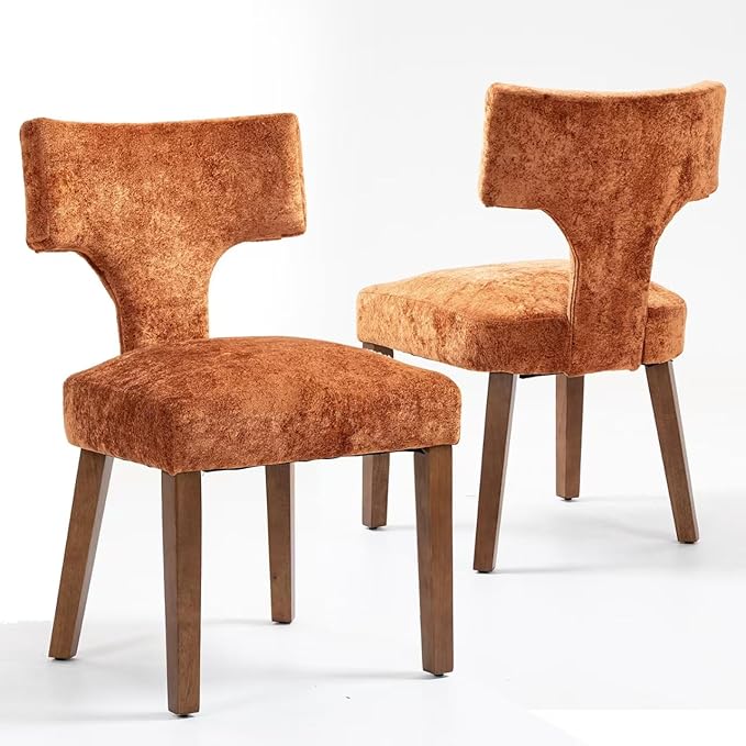 Farmhouse Dining Chairs Set of 2, Linen Upholstered Padded Chairs with Solid ...