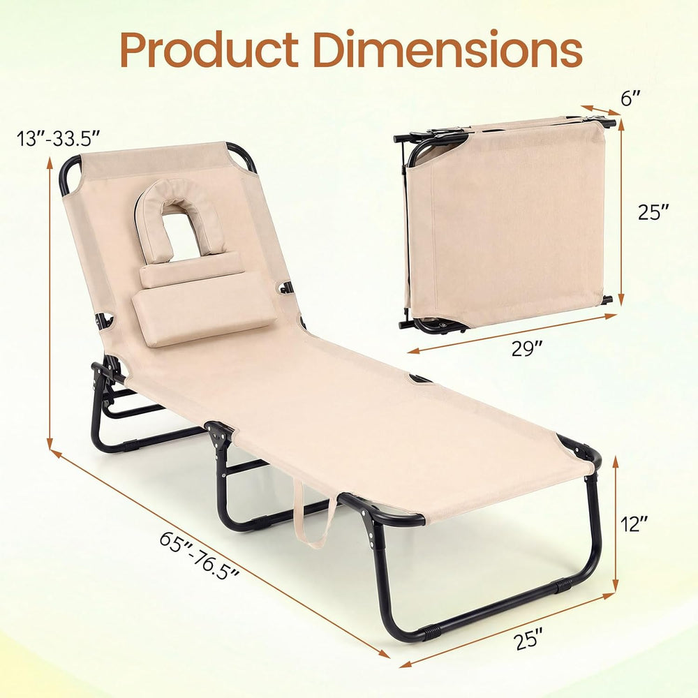 COSTWAY Tanning Chair with Face Hole, Pillows & Adjustable Backrest, Fold...
