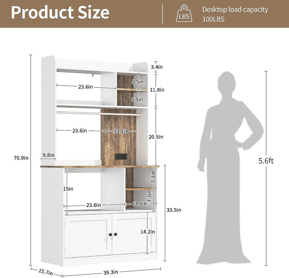 71" Kitchen Pantry Storage Cabinet, Microwave Stand with Storage & B...
