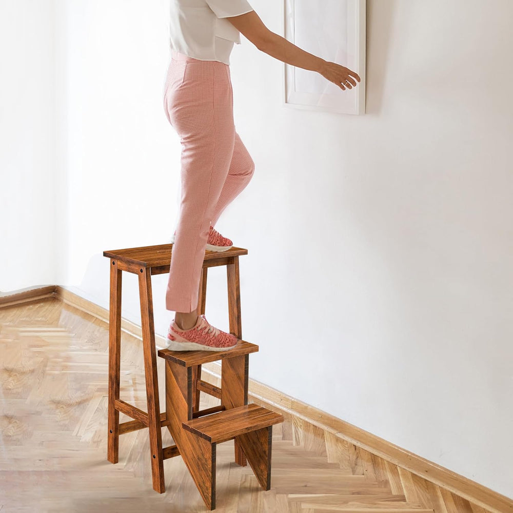 Giantex 3 Tier Folding Step Ladder, Multifunction 3-in-1 Wood Step Stool, Dis...