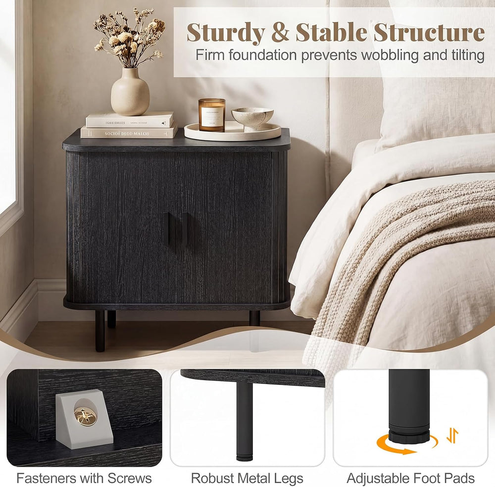 Giantex 24’’ Large End Table Set of 2, Mid Century Modern Nightstand w/Fluted...