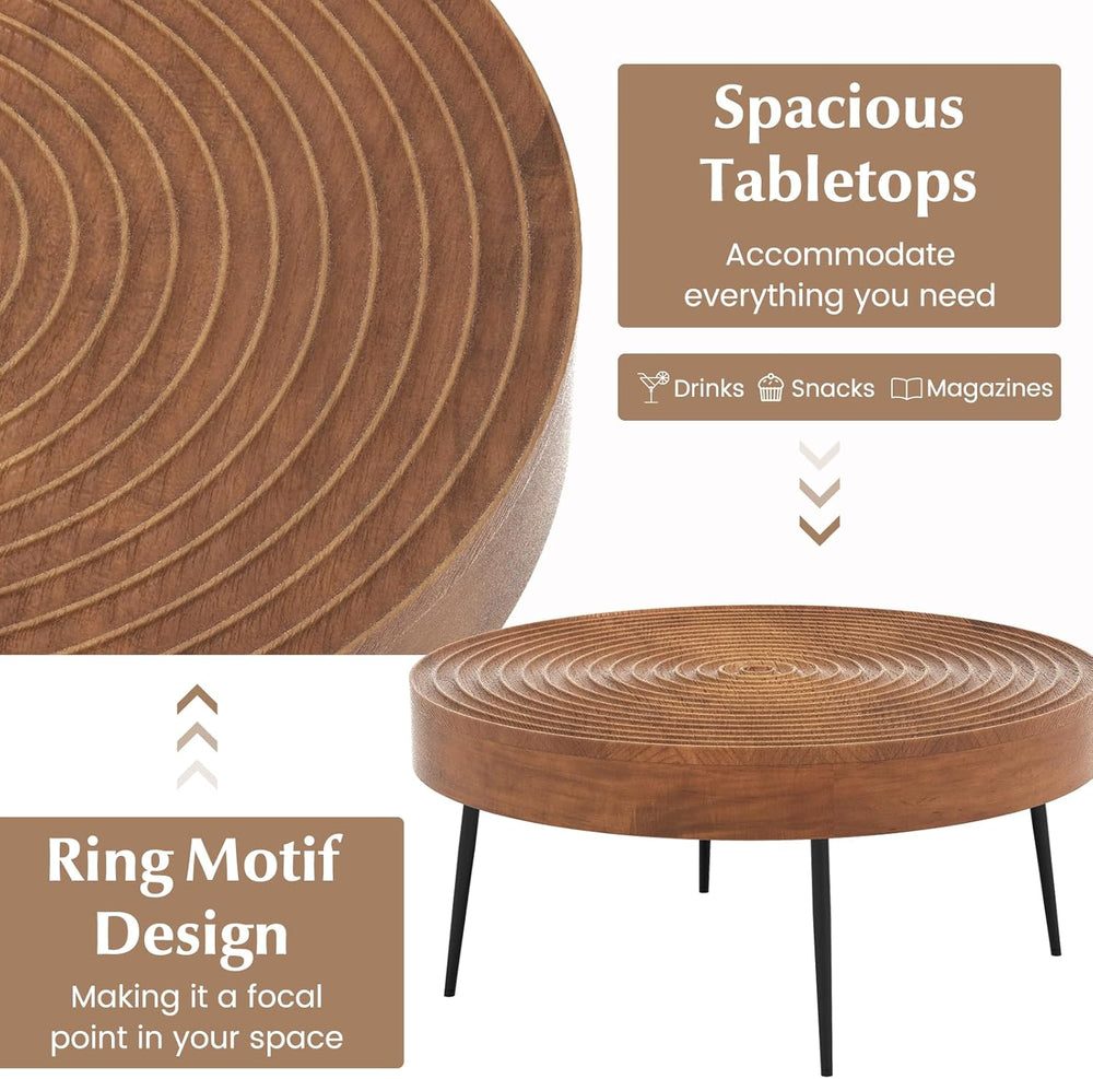 Giantex Boho Round Coffee Table Set of 2, Sofa Side Nesting Table with Solid ...