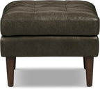 POLY & BARK Napa Ottoman - Full-Grain Leather Upholstered Ottoman with Feather-Down Topper - Couch for Living Room - Vintage Italian Leather in Olivine Green