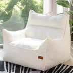 Oversized Fluffy Bean Bag Chair for Adults – Giant Cozy Bean Bag Sofa Chair with Armrests, Handle & Non-Slip Base for Your Reading Nook, Bedroom or Living Room(White-XL)