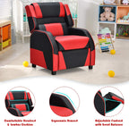 Costzon Kids Recliner, Gaming Recliner Chair w/Footrest, Headrest & Lumbar Support, Ergonomic Leather Lounge Chair for Living & Gaming Room, Adjustable Racing Style Sofa for Children Boys Girls, Red