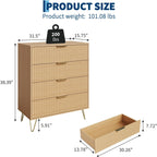 Garvee Fluted Dresser for Bedroom with 4 Drawers,32" Wide Modern Chest of Wooden Bedroom Chest with Metal Handle,Wide Clothes Storage Organizer,Closet Dresser & TV Stand for Living Room,Natura Oak