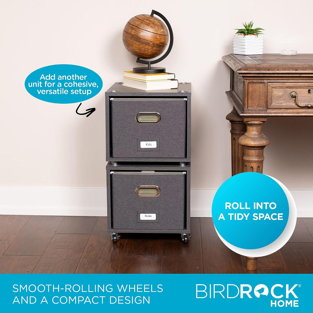 BIRDROCK HOME Rolling File Cabinet – Decorative Storage Shelf w/Removable Bin...