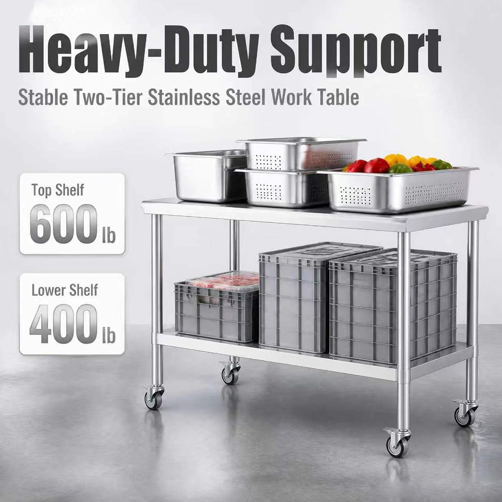 24x48 Stainless Steel Prep Table with Wheels, 1000 lbs, Kitchen, BBQ | Thicke...