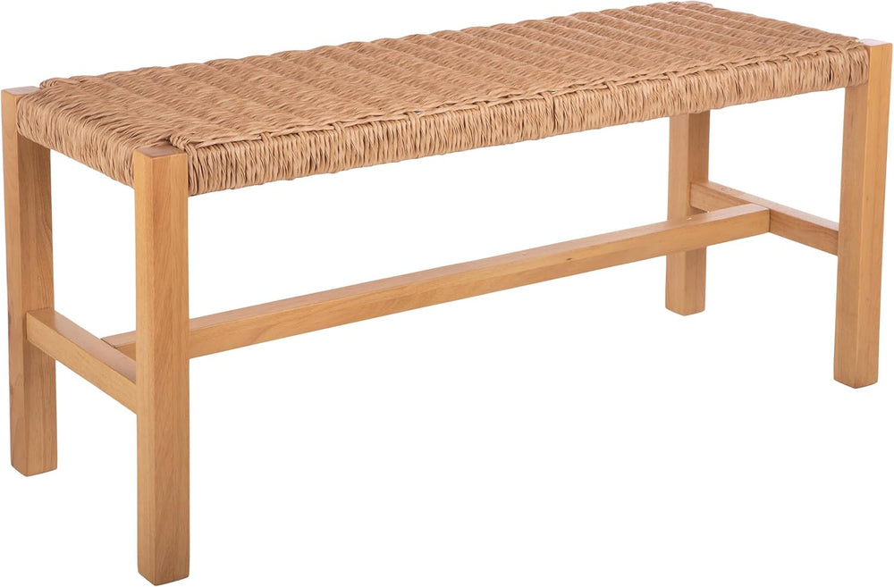 Alaterre Newport Solid Wood Entryway Bench with Woven Rope Seat, Light | 40” ...