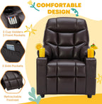 Donut Larger Kids Reclining Chair PU Leather Recliner Sofa Push Back Lounge Children Toddler Boys Girls Ages 3-12 with Dual Cup Holders and 4 Pockets