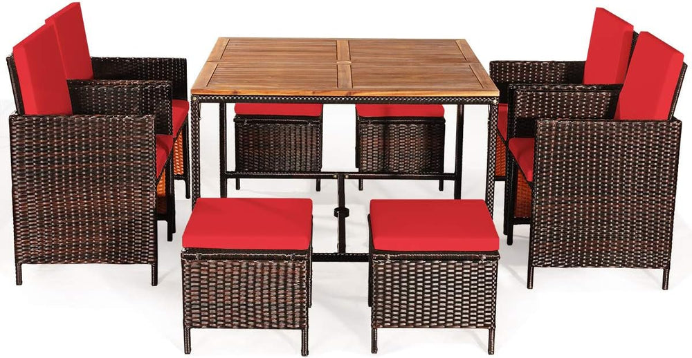 HAPPYGRILL 9PCS Patio Dining Set Outdoor Dining Furniture Set with Cushioned ...