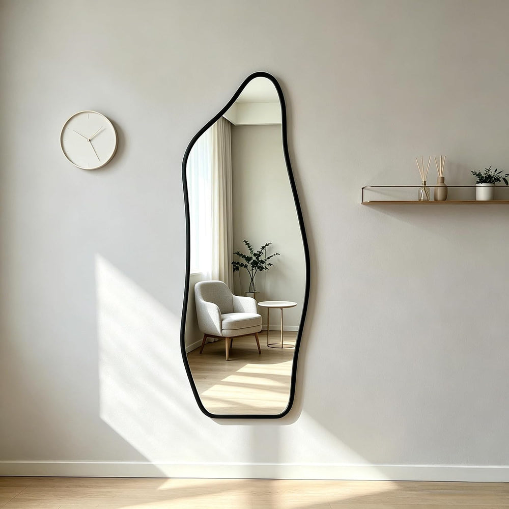 16" x 48" Irregular Dolphin Full Length Over Door Mirror Black