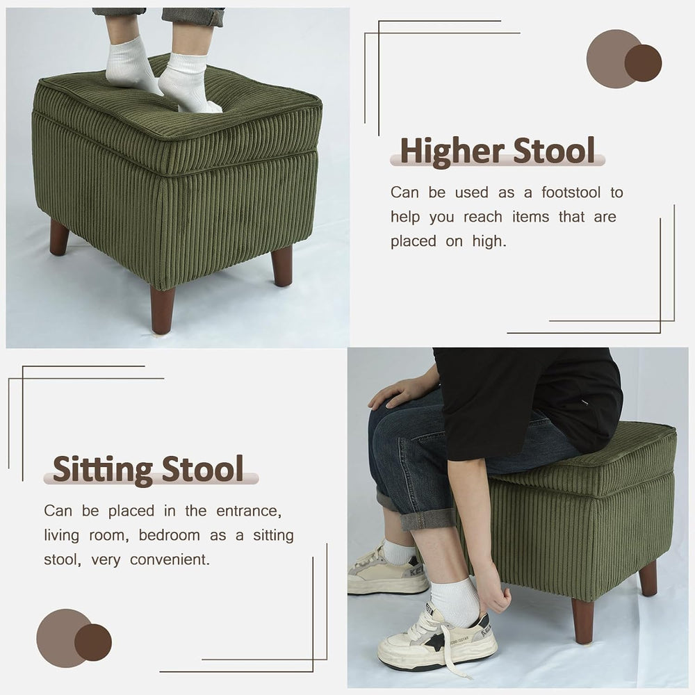 FAGAGA Storage Ottoman with Adjustable Lid, Corduroy Foot Rest | Soft Step St...