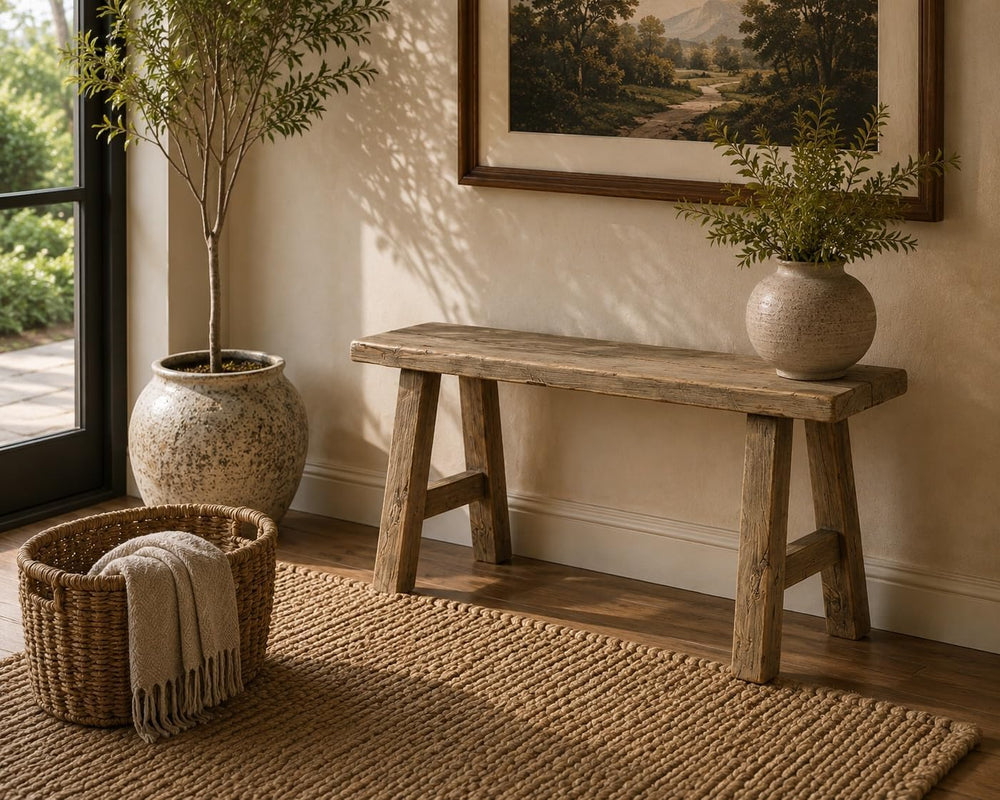 Artissance 35" Long 10" Wide Elmwood Bench, Natural Wood