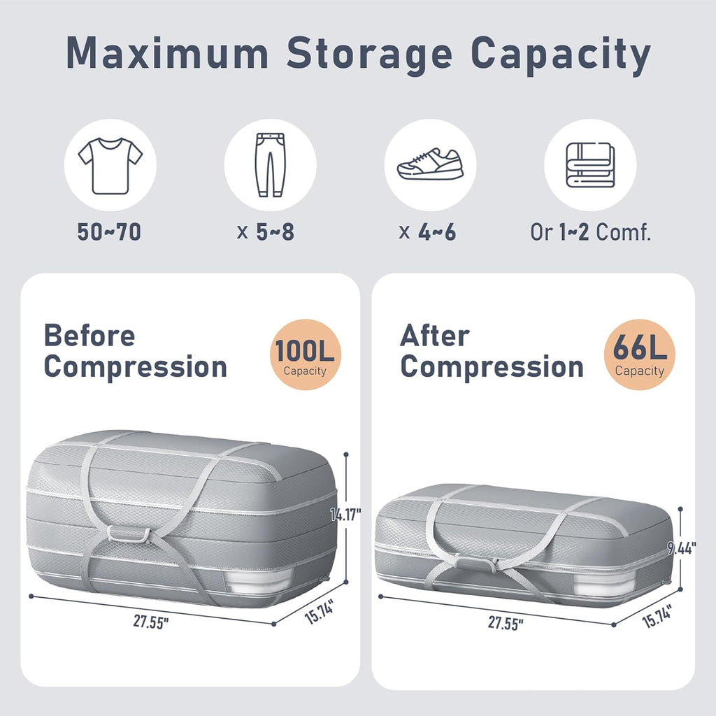 DIMJ Compression Moving Bags - Extra Large Heavy Duty Comforter Storage Bag with Window, Packing Totes With Strong Handles & Zipper, Space Saving Box Containers For Blanket, Clothes, Bedding, 4Pack