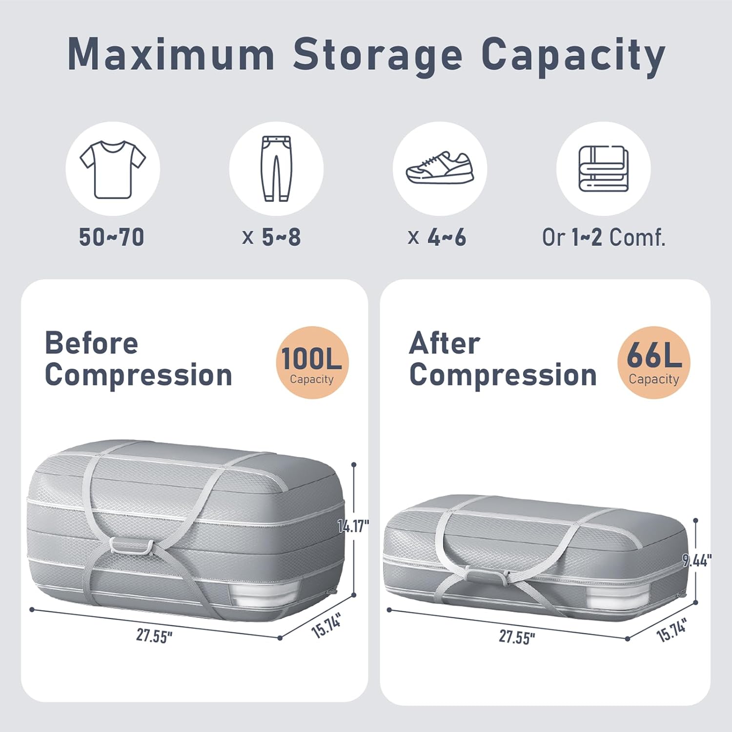 DIMJ Compression Moving Bags - Extra Large Heavy Duty Comforter Storage Bag with Window, Packing Totes With Strong Handles & Zipper, Space Saving Box Containers For Blanket, Clothes, Bedding, 4Pack