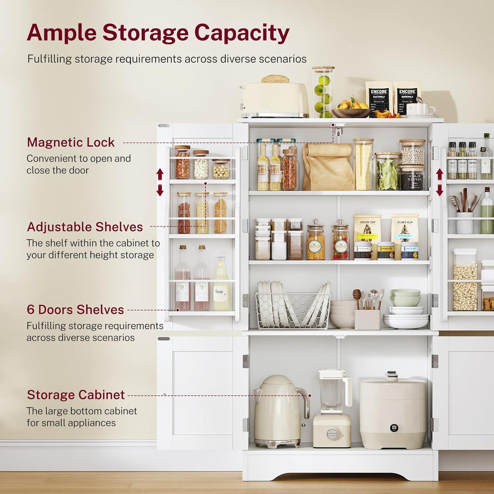 TEENFON 43'H Pantry Cabinet with 4 Doors, Kitchen Cabinet with 6 Door She...
