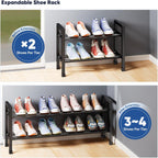 Abiglifty 2-Tier Expandable Shoe Rack,17"-33" Adjustable Shoe Rack for Closet,Metal Shoes Shelves for Front Door Entrance, Garage & Corridor, Free Standing Shoe Holders, Easy to Assemble,Black